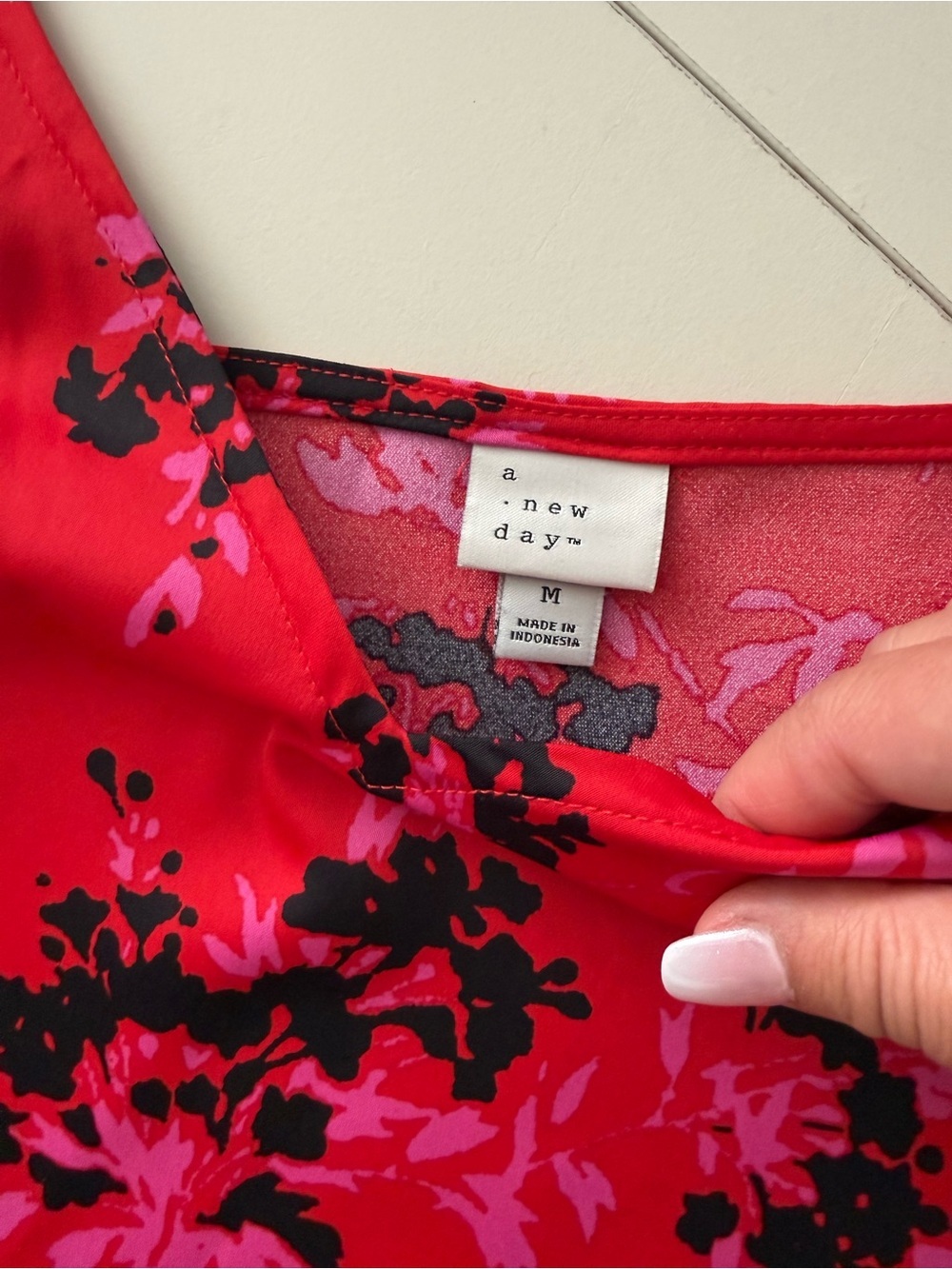 A New Day Red Hot Pink Barbiecore Floral Camisole Spaghetti Straps Tank Top - Picture 3 of 5
